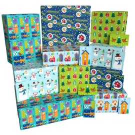 Luxury ECO Xmas Gift Wrap - 10 sheets/tags - Christmas House Ten Pack - Recycled & Recyclable Wrapping Paper - Re-wrapped