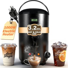 Electric Insulated Beverage Dispenser With Heating – 75 Cup Hot & Cold Drink Water Urn with Spigot – 12 L / 3.2 Gallon Stainless Steel Hot Coffee & Tea Drink Dispenser for Catering, Juice, Milk, Black