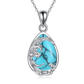YAFEINI Phoenix Sterling Silver Phoenix Bird Pendant Turquoise Necklace Spiritual Nirvana Jewelry Gifts for Women