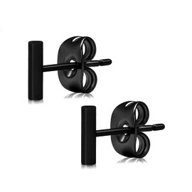 Artskin Women Earrings Flat Titanium EarringsNickel Free Hypoallergenic Stud Earrings for Sensitive Ears Dainty Earring Studs for Women Girls Men (Bar-Black)