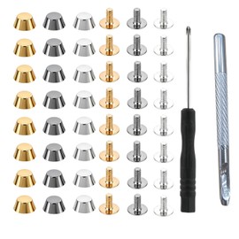 26Pcs Screw-Back Handbag Purse Feet with Screwdriver & Hole Puncher,Alloy/Brass Flat Head Metal Studs Rivets,Nailhead Hardware for DIY Leather Craft Bag Making & Repair
