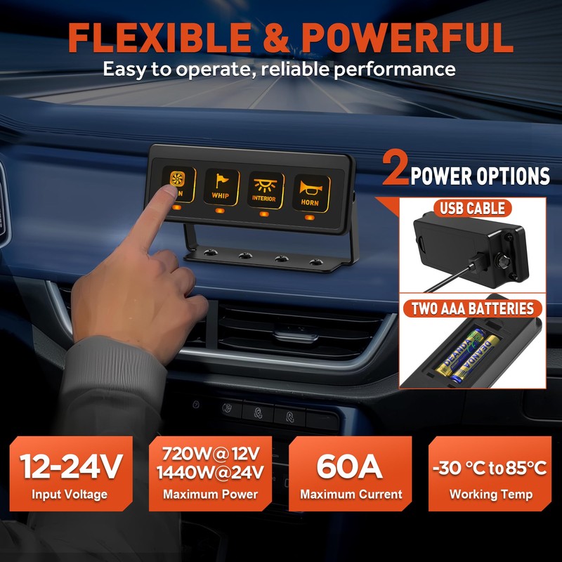 Wireless 4 Gang Switch Panel, Multifunctional Waterproof 12V Switch Panel,
