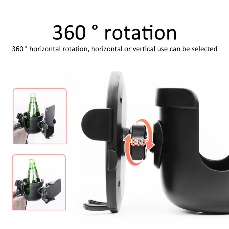 Black Stroller Cup Holder 360 Degrees Rotation Universal Drinks Holder
