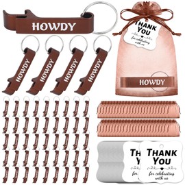 50 Set Western Cowboy Party Favors, Metal Bottle Opener Keychain Bulk,Western Keychain with Organza Bags Thank You Tags and Rope for Wild West Derby Last Rodeo Bar Wedding Bridal Shower Gift