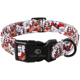 Lionet Paws Chirstmas Dog Collar, Snowman Santa Elk Puppy Collars with Quick Release Buckle for Boy and Girl Female Dogs Small, XS, Neck 8-12 inches