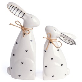 Valery Madelyn Easter Bunny Decorations for Home, 2Pcs Large Ceramic White Rabbit Statue Figurine Spring Decor, Easter Gift Tiered Tray Decorations for Indoor Outdoor Table Centerpieces，6.3 Inch