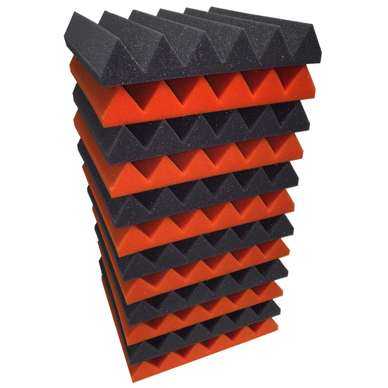 2x12x12 Orange Charcoal Acoustic Wedge Panels Soundproofing Studio Foam Tiles