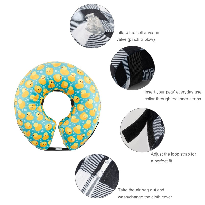 CuteBone GWB04L-DE Inflatable Dog Cone with Removable Soft Fleece Covers