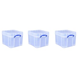 Really Useful Box 35 Liter Plastic Stackable Storage Container with XL Snap Lid & Built-In Clip Lock Handles for Home or Office Organization, 3 Pack