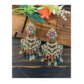 Antique Indian Gold Beads Pearl Ethnic Fashion Traditional Boho Pakistani Jhumka Earrings Jewelry (GOLD MULTI)