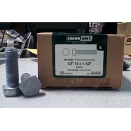 Crown Bolt 1/2" - 13 x 1 1/2" Crown Bolt Hex Bolts Galvanized Steel 25Pcs.