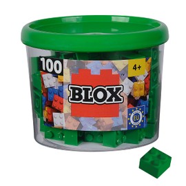 Simba 104114532 Blox, 100 Green Building Blocks for Children from 3 Years, 4 Bricks, in Tin, High Quality, Fully Compatible with Many Other Manufacturers, Green