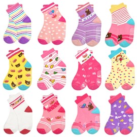 ELUTONG Stopper Socks Children 12 Pairs Toddler Girls ABS Non-Slip Socks Non-Slip Socks Children Non-Slip Children's Socks for 1-7 Years Children and Girls, 04 Bear Child, 3 - 5 years