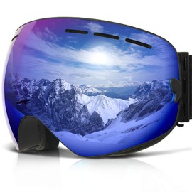 Copozz G1 anteojos de esquí para nieve Snowboard nieve motocicleta – para Hombres, mujeres, jóvenes y de equitación de Skate Boy Girl – Anti Niebla Protección UV OTG sobre anteojos casco compatible desmontable lente de doble capa, Black Frame/Blue Lens (