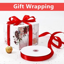 KMER LIFE 5/8" Wide x 100 Yards Single Face Polyester Satin Ribbon, Satin Ribbon for Crafts, Gift, Hair Bows, Wedding Party Decoration, Bow Making & Other Projects (Red)