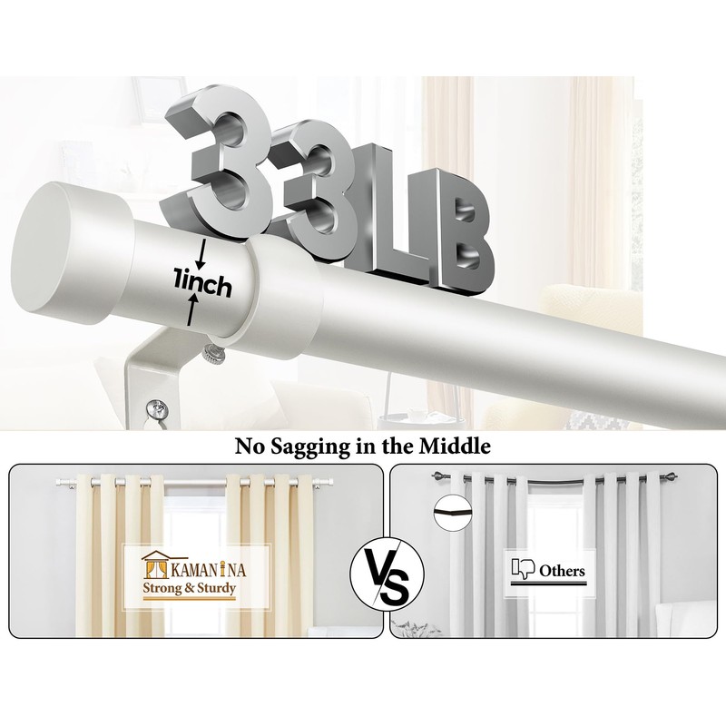 KAMANINA White Curtain Rod 32 to 144 Inch (2.6-12 Feet),
