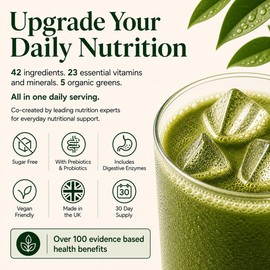 Afro Health Daily Greens Powder | Vegan Super Greens Drink & Supergreen Powder for Gut Health, Immune Support | Digestive Enzymes, Probiotics, 23 Vitamins, 42 Ingredients | Apple Kiwi 30 Servings
