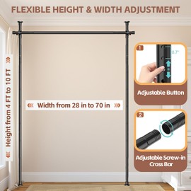 Room Divider Curtain Rod - No Drilling Partition Room Dividers for Room Separation,4-10ft (H) 28-70inch(W) Adjustable Floor to Ceiling Portable Room Divider Wall Partitions Space Separator
