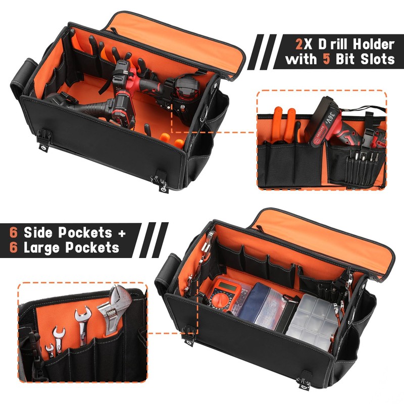 FUZVOL Tool Bag with Adjustable Straps Wide Mouth Tool Tote