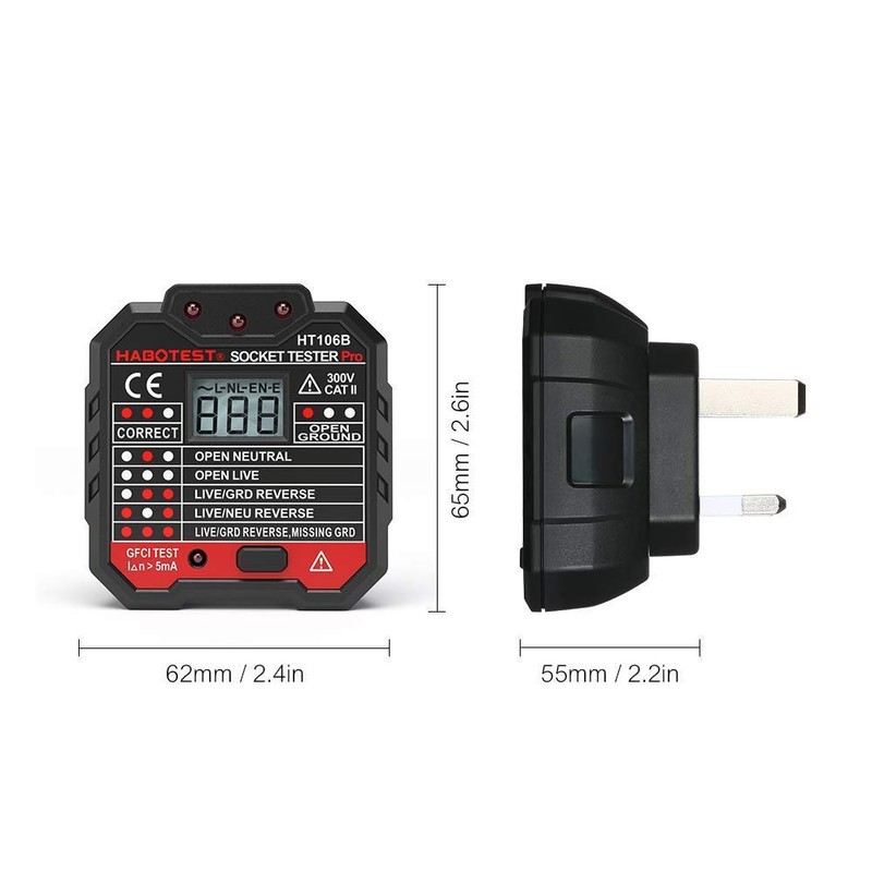 QUILLE Socket Tester Mains Outlet Tester with LCD Display Neutral