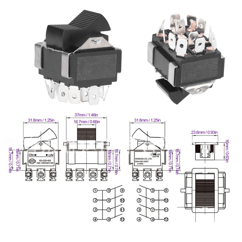 Rocker Switch Toggle Transfer Power Control 12 Pin 25A 125‑