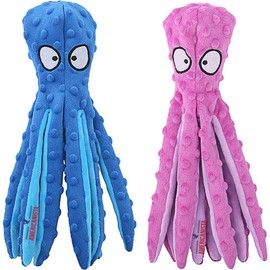 Americanista Squeaky Dog Toys, Octopus Dog Toys for Small, Medium & Large Dogs-No Stuffing Crinkle Plush Pet Training Dog Toys for Puppy Teething, Durable Interactive-2 Pack (Purple & Blue)