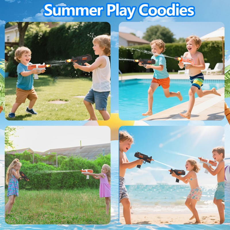 Wasserpistole Elektrisch mit Licht, Wasserpistole Kinder Mit Großer Kapazität, 40ft