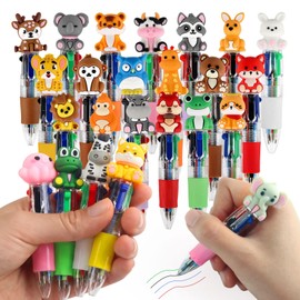 UJSGGA 24 PCS Cute Animal Multicolor Pens, 4 Color Retractable Ballpoint Pen Set, Novelty Animal Pens for Party Favors, Classroom Rewards, Goodie Bag Fillers, Cute Stationery Supplies