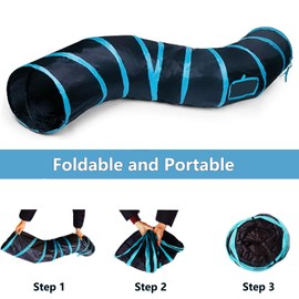 Deofun Cat Tunnel Tube Toys，Tunnels for Indoor Cats, S-Shape Blue Collapsible Interactive Toy with Balls for Rabbits, Kittens, Ferrets, Puppy