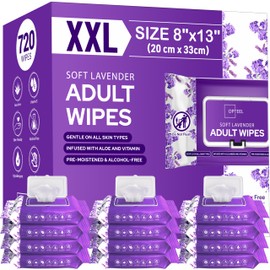 OPTEEL Adult Wet Wipes Lavender Scented – Soft Disposable Washcloths for Incontinence & Personal Hygiene 720 Count