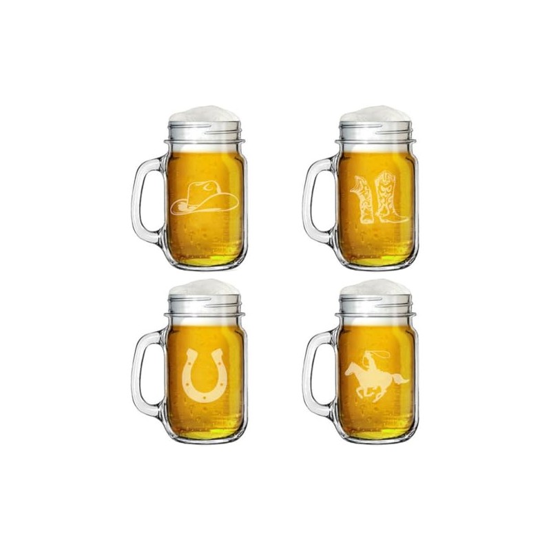 16oz Mason Jar Glass Mug w/Handle Gift Set of 4