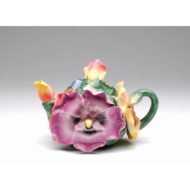 Fine Ceramic Hand Painted Colorful Pansy Teapot, 6-1/2" L