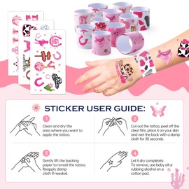 INCOK Disco Cowgirl Party Favors Decorations - 40 Pcs Hot Pink Cowgirl Slap Bracelets Wristbands and Rodeo Horse Temporary Tattoos Stickers for Western Themed Birthday Party Supplies Stuffers Gifts