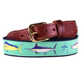 Guy Harvey Mens Leather Tab Belts (Seafoam Offshore, 46)