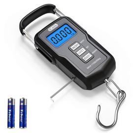 Dr.Meter Fish Scale Backlit LCD Display FS01: 110lb/ 50kg Digital Luggage Scale with Storage Function Numerical Comparison, Built-in Measuring Tape, Batteries Included - Fishing Gifts for Men