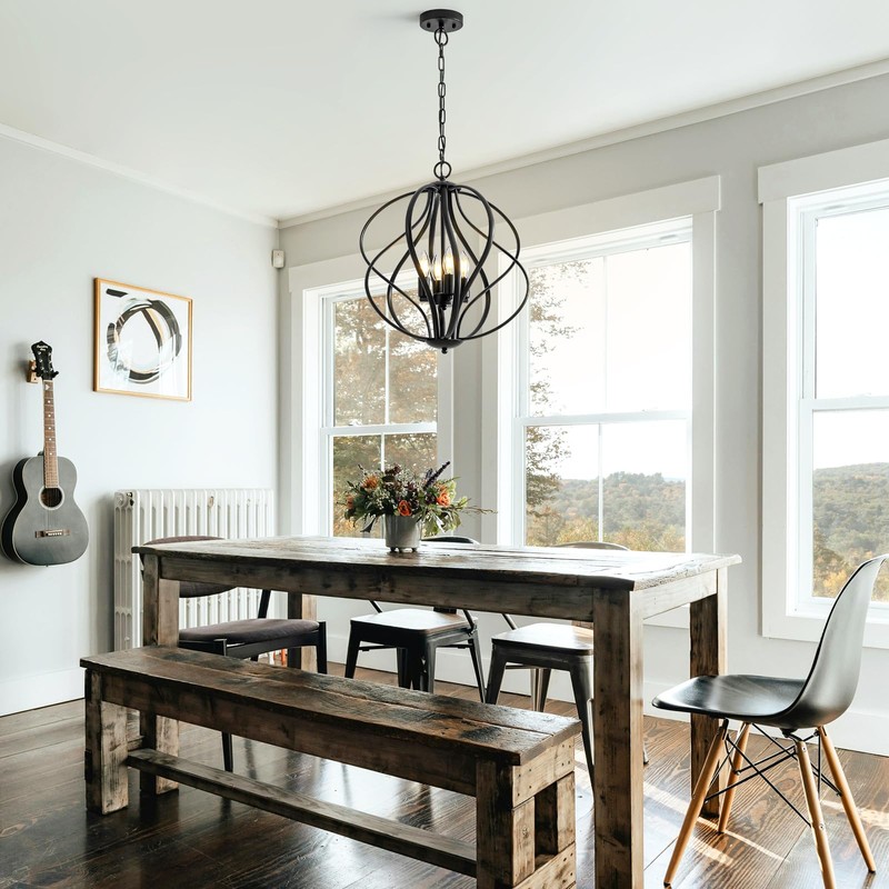 Xyndraph 17” Modern Black Chandelier for Dining Room - 4-Light