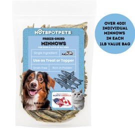 hotspot pets Freeze Dried Minnows Treats for Cats & Dogs (1 Pound Bag Over 400 PCS) (Made in USA) All Natural, High Protein, Rich in Omega-3s, Grain-Free,Perfect for Training, Topper or Snack