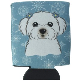 Caroline's Treasures BB1642CC Snowflake Maltese Can or Bottle Hugger Cooler Washable Drink Sleeve Collapsible Beverage Insulated Holder, Can Hugger, Multicolor