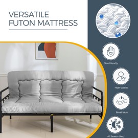 MAXYOYO 6" Thick Japanese Floor Mattress Futon Mattress, Foldable Tatami Pad for Adults, Roll Up Floor Bed for Guest Room Bedroom RV, Grey, Full