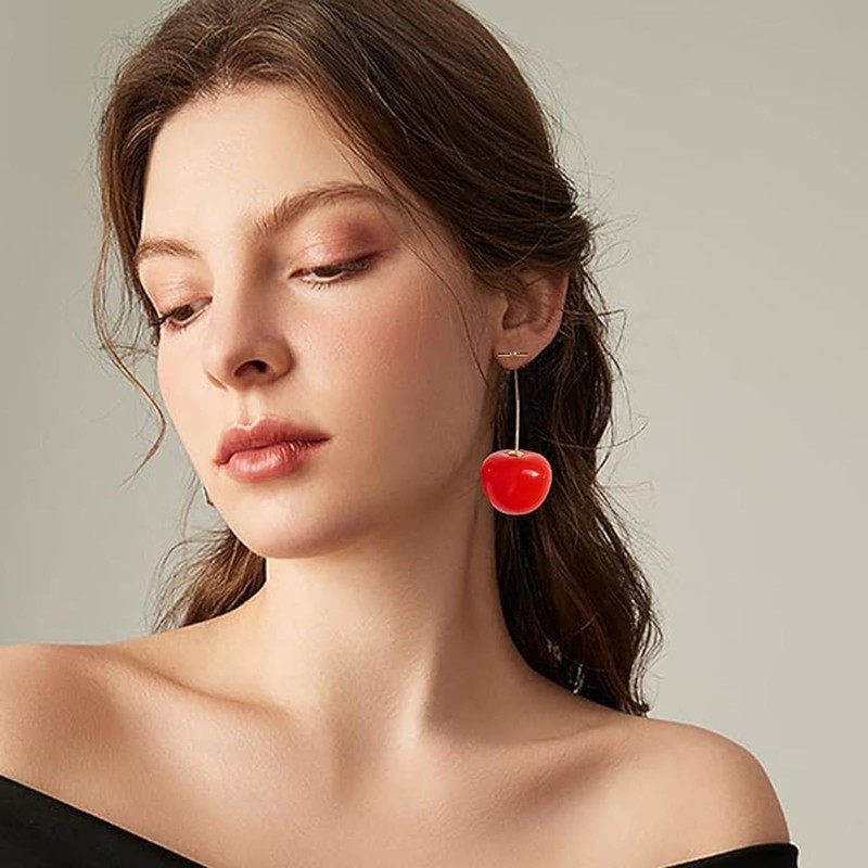 SZJYKF 3D Lifelike Red Cherry Dangle Drop Earrings Creative Assorted