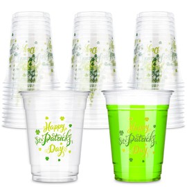 36 Pieces 12 oz Green Shamrock Disposable Plastic Cups St. Patrick's Day Party Supplies, Clear Drinking Cups for Beer, Beverages, and Snacks, Saint Patrick's Day Decorations