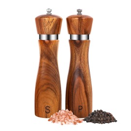 2 Pack Wood Salt and Pepper Grinder Set, Acacia Wood Salt and Pepper Grinder Mill Pepper Grinder Ceramic Stainless Steel Core-8 Inch