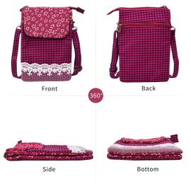 LassZone Small Crossbody Bags for Women Canvas Cell Phone Pouch Girls Purse Wallet Floral Pattern Hanbags Lightweight Shoulder Bag with Multi Pockets & Detachable Strap