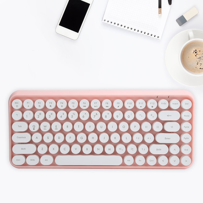 Ajazz Wireless Keyboard Bluetooth 84 Keys Retro Round Keycap Gaming