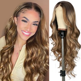 SAPPHIREWIGS Long Brown Wig Synthetic Lace Front Wig 13x3 Lace Front Wig Ombre Medium Brown Body Wavy Wigs for Women Long Brown Lace Wigs for Daily Party Use 26inch