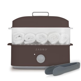 Zadro Towel Steamer with Tongs, 850W Heater, 8L Tray, 1.7L Tank, 30-min Timer for Facials, Manicures, Pedicures, Shaving (13"x12", 120V/850W, 8L, Chocolate)