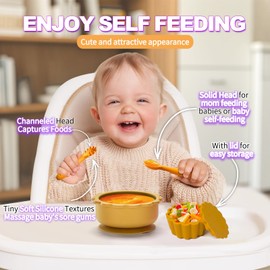 SILI FACTORY Silicone Suction Baby Bowl and Spoon Set, Toddler Snack Containers with Lid, Infant Spoons First Stage for baby 6 Months Self Feeding & Led Weaning, Baby Utensils 6-12 Months