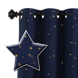 H.VERSAILTEX Blackout Star Curtains for Kids Room Boys Girls Twinkle Stars Thermal Insulated Cute Thick Soft Curtain Drapes, Grommet Top, 1 Panel, 52" W x 84" L, Navy/Bronze