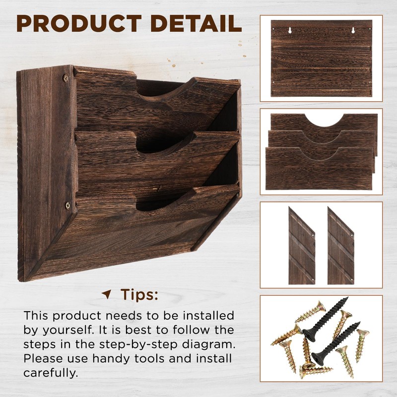 RattanView 3 Wall Wood File Organizer Hanging File Organizer for