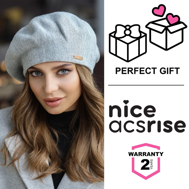 Braxton Grey - Warm Lined Wool Angora Knit Berets -